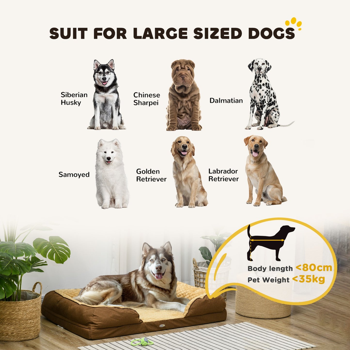 Pawhut Dog Bed Calming Pet Bed Dog Mattress for Large Dogs - Brown