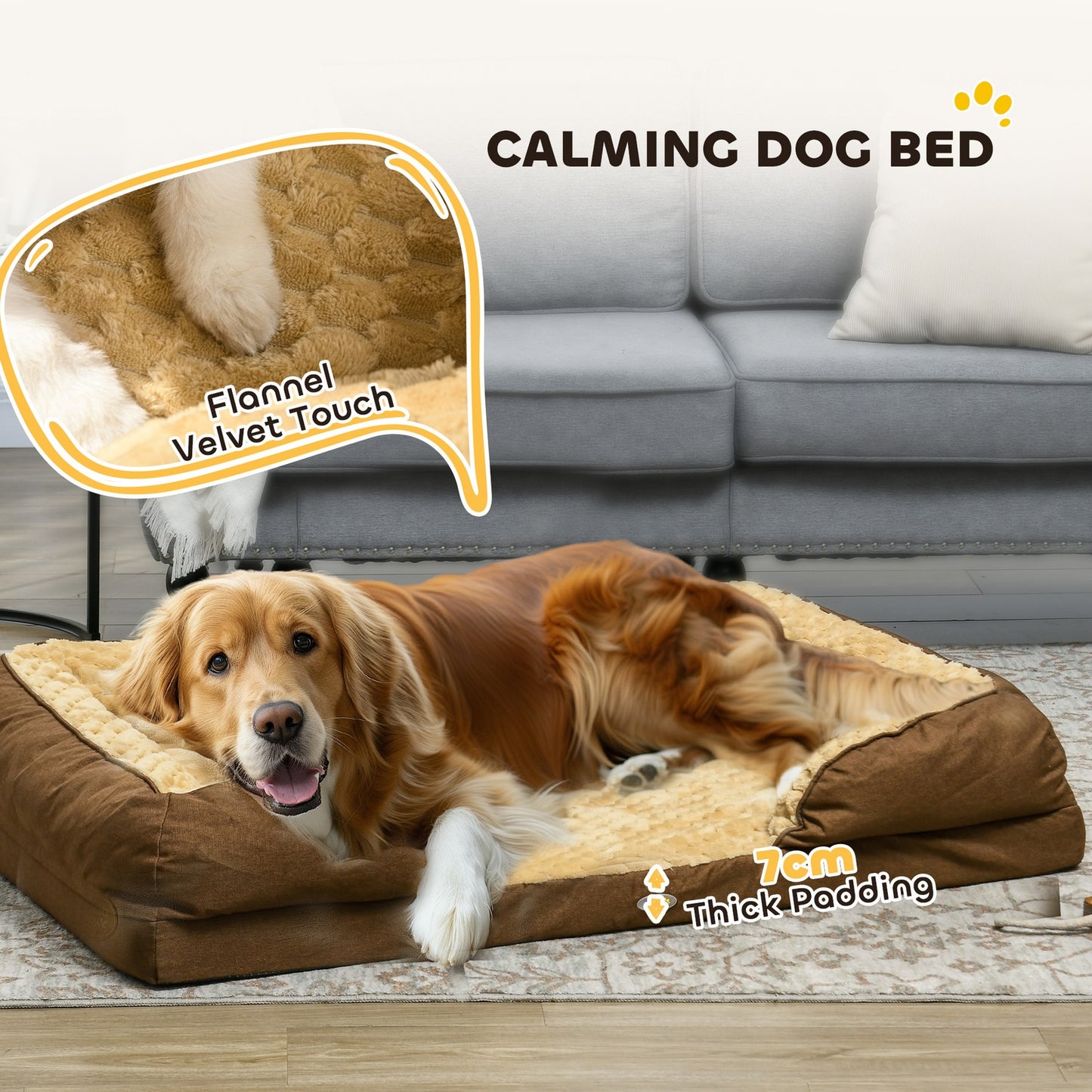 Pawhut Dog Bed Calming Pet Bed Dog Mattress for Large Dogs - Brown