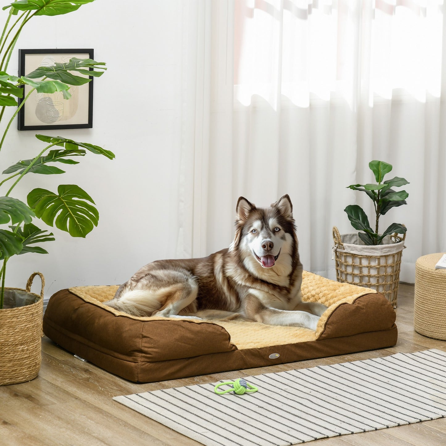 Pawhut Dog Bed Calming Pet Bed Dog Mattress for Large Dogs - Brown