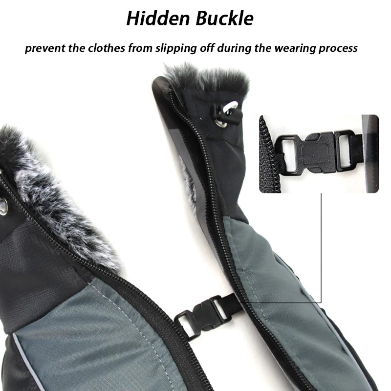 Large Dog Jacket Fur Collar Winter Dogs Clothes for Pet Waterproof Big Dog Coat with Removable Harness French Bulldog Pug Outfit