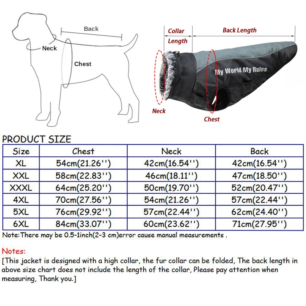 Large Dog Jacket Fur Collar Winter Dogs Clothes for Pet Waterproof Big Dog Coat with Removable Harness French Bulldog Pug Outfit